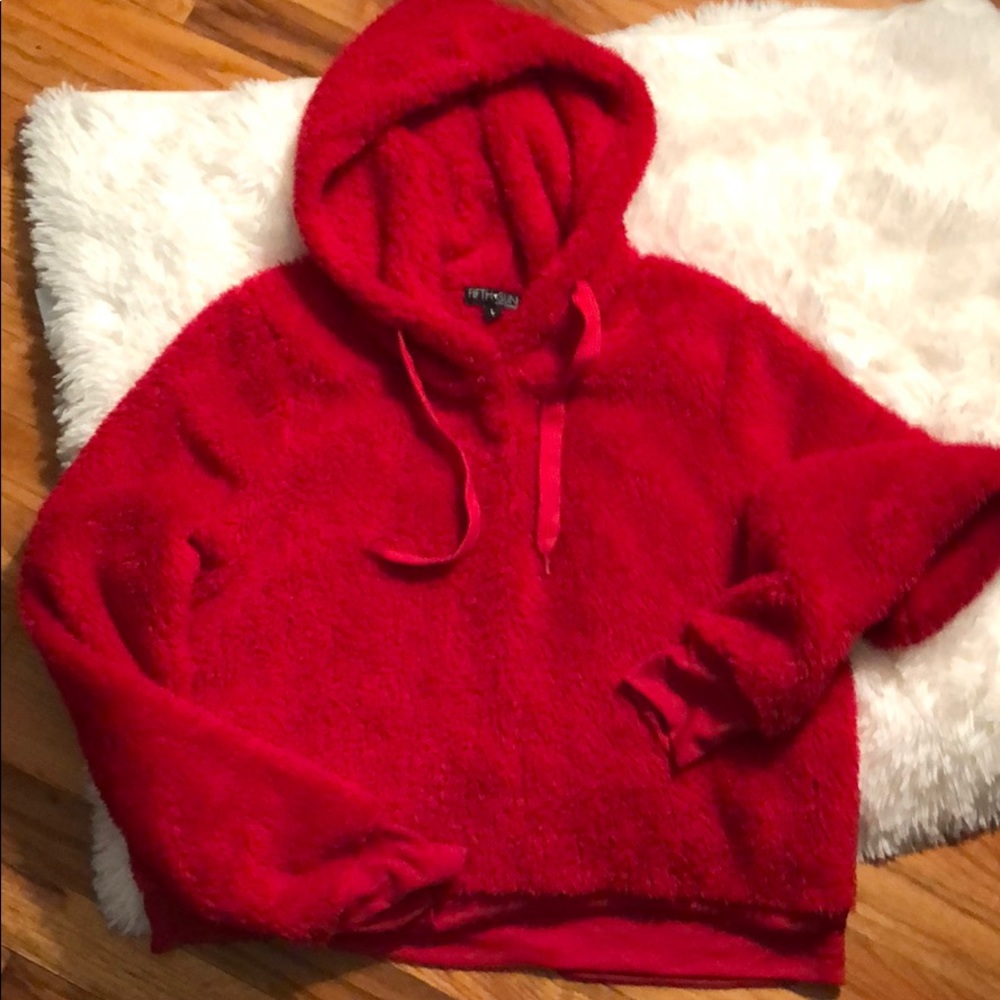 Red Pullover Long Sleeve Crop Hoodie